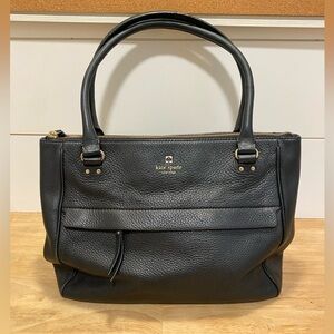 Kate Spade Black Cross Grain Leather Multi zipper Black Handbag Tote Purse